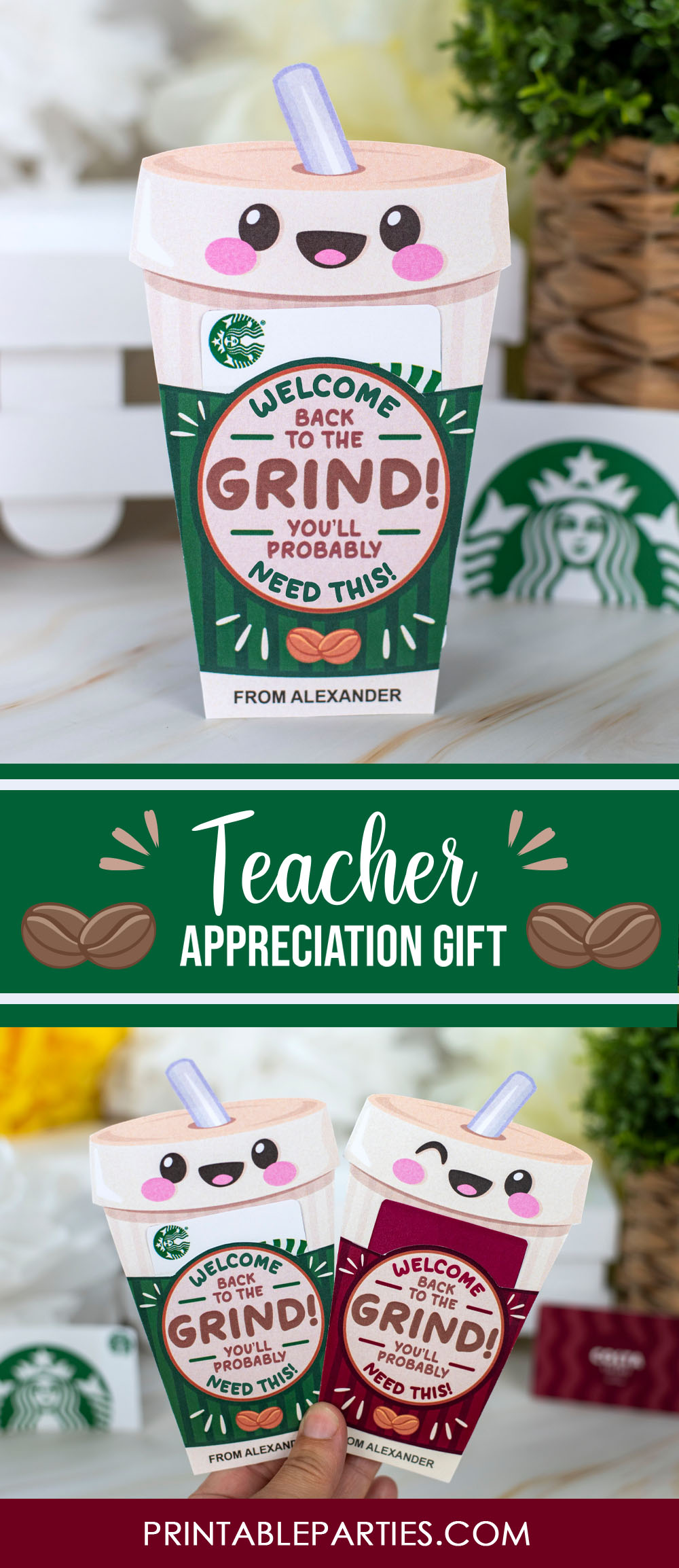 printable coffee card holder in the shape of a to-go coffee cup